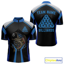 Load image into Gallery viewer, Funny Bass Hold Pool 8 Ball Men's Billiard Team Shirt Custom Billiard Polo &amp; 1/4-Zip Attire|Blue NYN2500