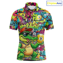 Load image into Gallery viewer, Graffiti Funny Crocodile Pool 8 Ball Men Billiard Team Shirt Custom Billiard Balls Attire NYN2501