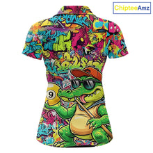 Load image into Gallery viewer, Graffiti Funny Crocodile Pool 8 Ball Women Billiard Team Shirt Custom Billiard Balls Attire NYN2501