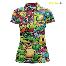 Load image into Gallery viewer, Graffiti Funny Crocodile Pool 8 Ball Women Billiard Team Shirt Custom Billiard Balls Attire NYN2501