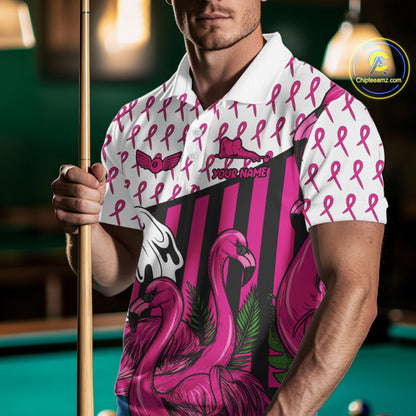 Custom Breast Cancer Awareness Pool Ball Men's Billiard Shirt Funny Flamingo Billiard Attire NYN2504