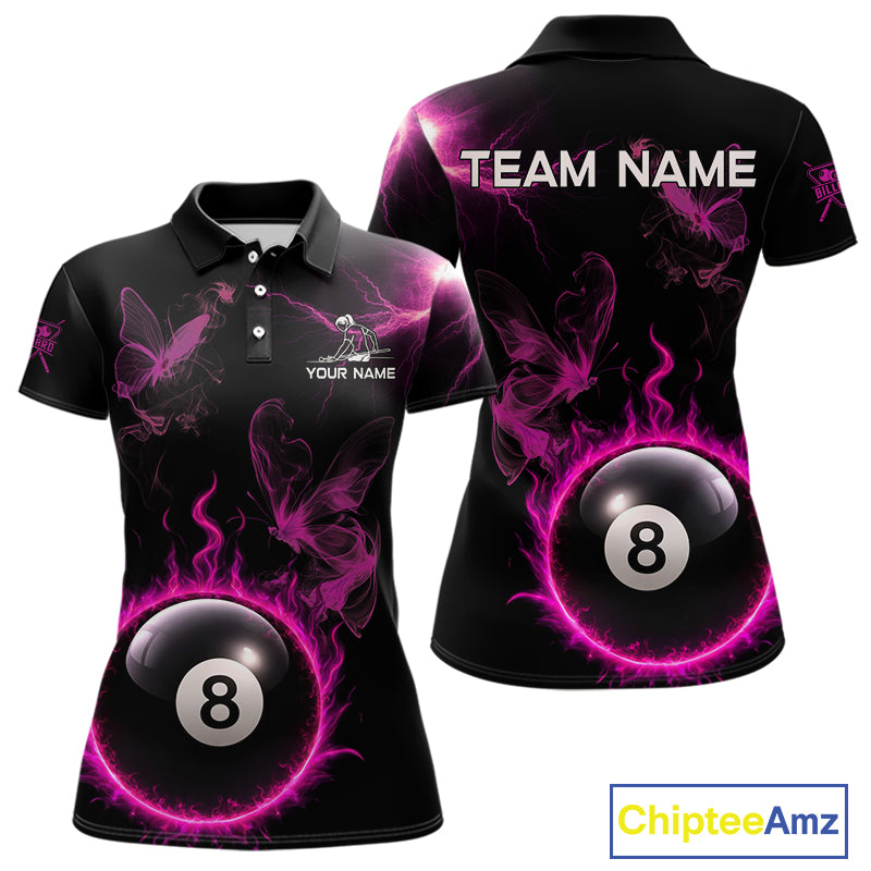 Pink Smokes Butterfly Pool 8 Ball Women's Billiard Team Shirt Custom Billiard Polo & 1/4-Zip Attire NYN2505