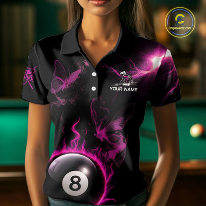 Pink Smokes Butterfly Pool 8 Ball Women's Billiard Team Shirt Custom Billiard Polo & 1/4-Zip Attire NYN2505