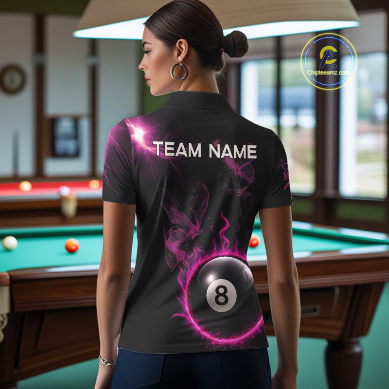 Pink Smokes Butterfly Pool 8 Ball Women's Billiard Team Shirt Custom Billiard Polo & 1/4-Zip Attire NYN2505