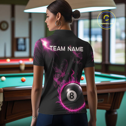 Pink Smokes Butterfly Pool 8 Ball Women's Billiard Team Shirt Custom Billiard Polo & 1/4-Zip Attire NYN2505