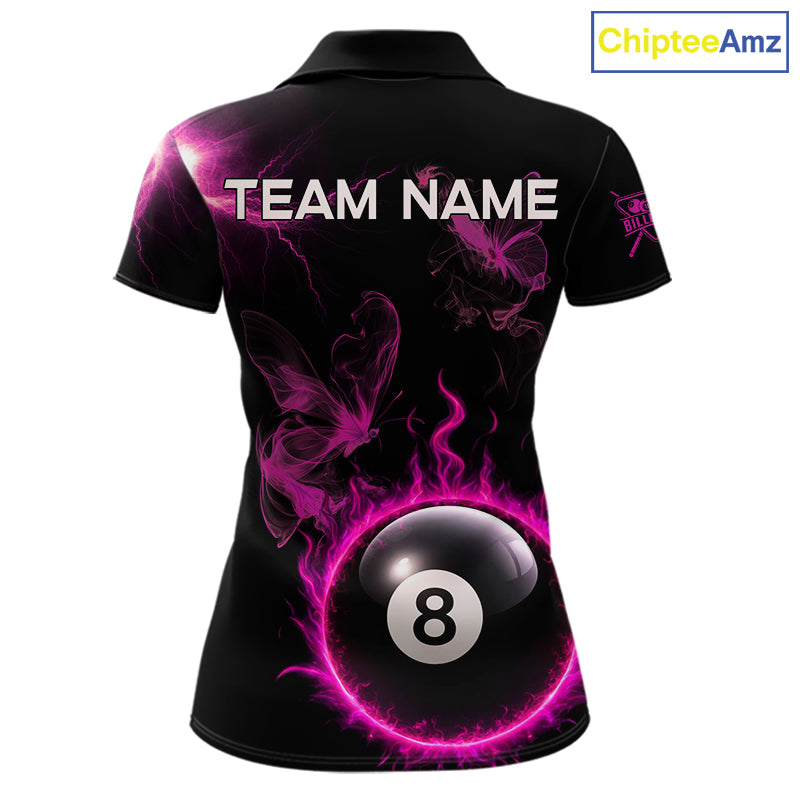 Pink Smokes Butterfly Pool 8 Ball Women's Billiard Team Shirt Custom Billiard Polo & 1/4-Zip Attire NYN2505