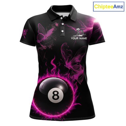 Pink Smokes Butterfly Pool 8 Ball Women's Billiard Team Shirt Custom Billiard Polo & 1/4-Zip Attire NYN2505