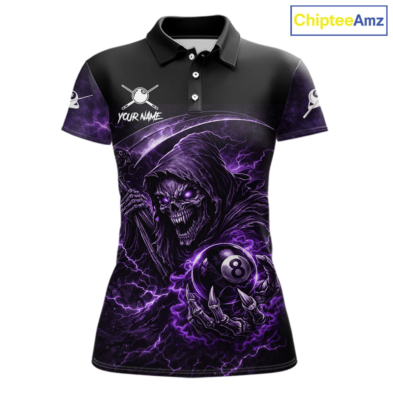Thunder Purple Smokes Grim Reaper Ball 8 Billiards Pool Shirt For Women Personalized Billiard Team Names NYN2695
