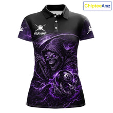 Load image into Gallery viewer, Thunder Purple Smokes Grim Reaper Ball 8 Billiards Pool Shirt For Women Personalized Billiard Team Names NYN2695