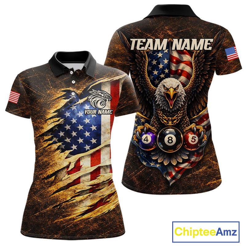 Eagle Retro Grunge American Flag Ball 8 Billiards Pool Shirt For Women Personalized Billiard Team Names NYN2696