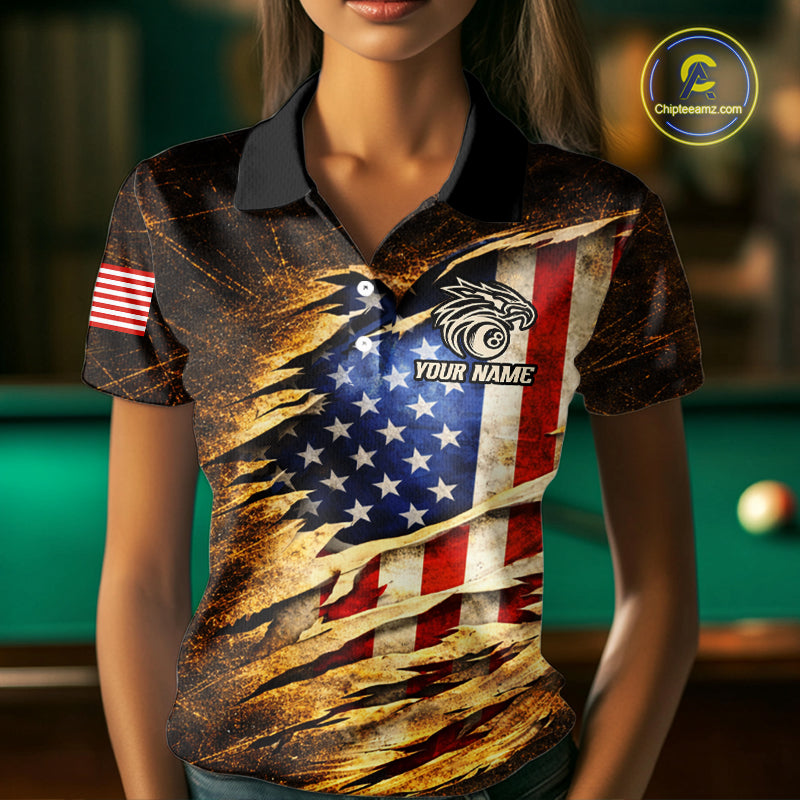 Eagle Retro Grunge American Flag Ball 8 Billiards Pool Shirt For Women Personalized Billiard Team Names NYN2696
