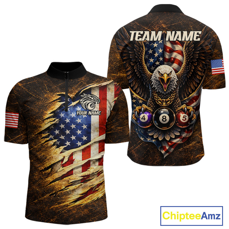 Eagle Retro Grunge American Flag Ball 8 Billiards Pool Shirt For Men Personalized Billiard Team Names NYN2696