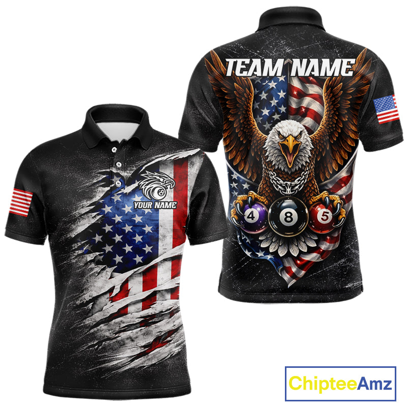 Eagle Grey Grunge American Flag Ball 8 Billiards Pool Shirt For Men Personalized Billiard Team Names NYN2697