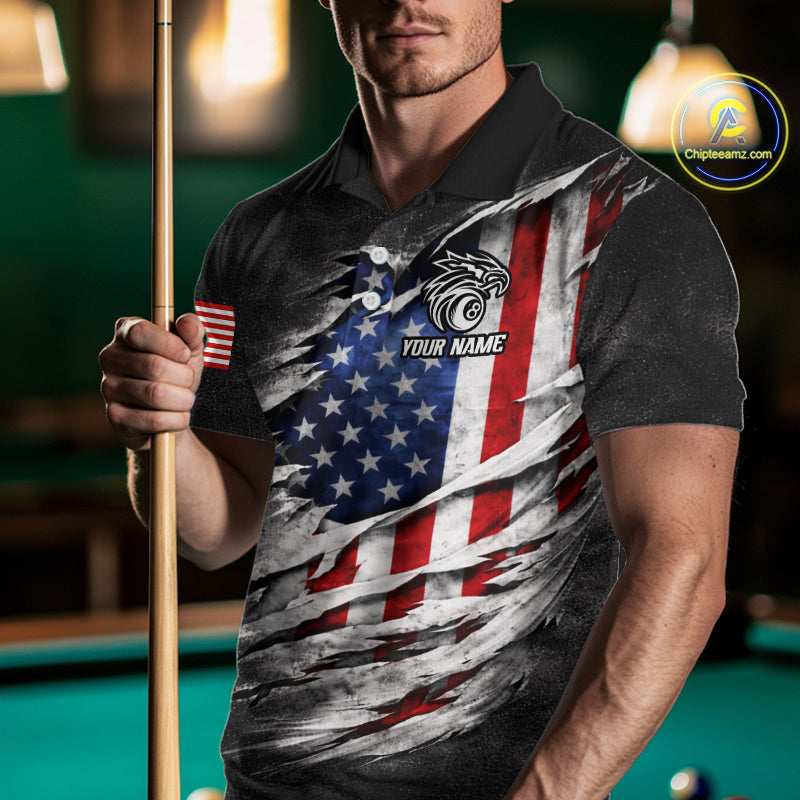 Eagle Grey Grunge American Flag Ball 8 Billiards Pool Shirt For Men Personalized Billiard Team Names NYN2697