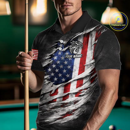 Eagle Grey Grunge American Flag Ball 8 Billiards Pool Shirt For Men Personalized Billiard Team Names NYN2697