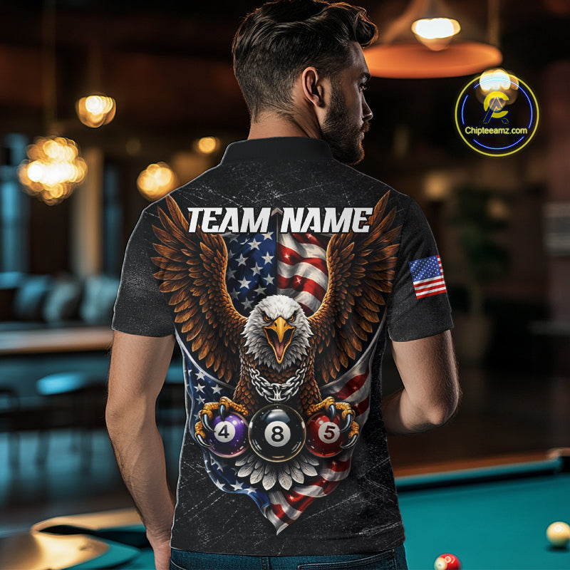 Eagle Grey Grunge American Flag Ball 8 Billiards Pool Shirt For Men Personalized Billiard Team Names NYN2697