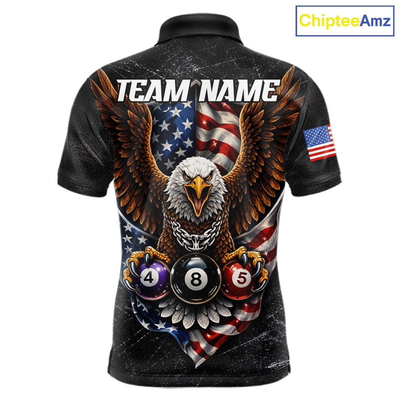 Eagle Grey Grunge American Flag Ball 8 Billiards Pool Shirt For Men Personalized Billiard Team Names NYN2697