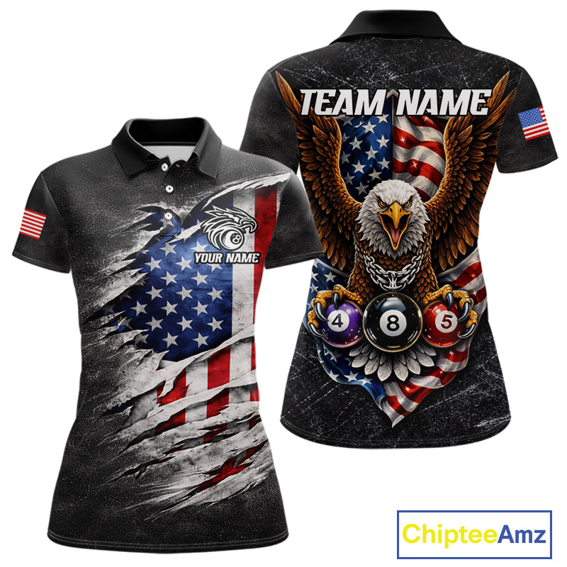 Eagle Grey Grunge American Flag Ball 8 Billiards Pool Shirt For Women Personalized Billiard Team Names NYN2697