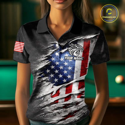 Eagle Grey Grunge American Flag Ball 8 Billiards Pool Shirt For Women Personalized Billiard Team Names NYN2697