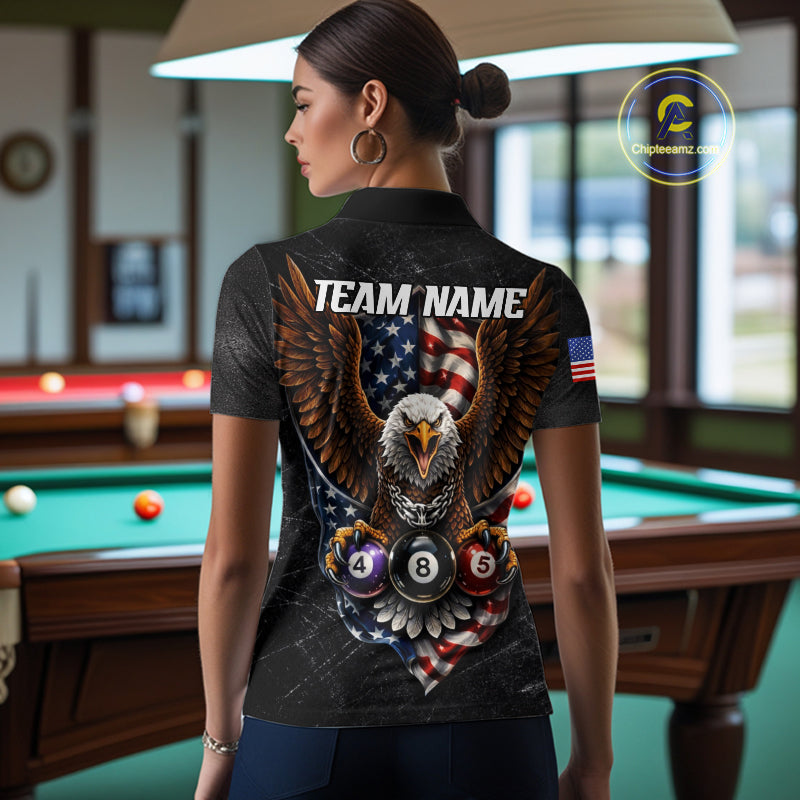 Eagle Grey Grunge American Flag Ball 8 Billiards Pool Shirt For Women Personalized Billiard Team Names NYN2697