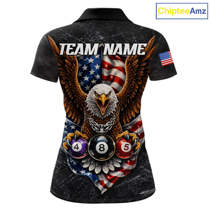 Eagle Grey Grunge American Flag Ball 8 Billiards Pool Shirt For Women Personalized Billiard Team Names NYN2697