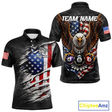 Load image into Gallery viewer, Eagle Grey Grunge American Flag Ball 8 Billiards Pool Shirt For Men Personalized Billiard Team Names NYN2697