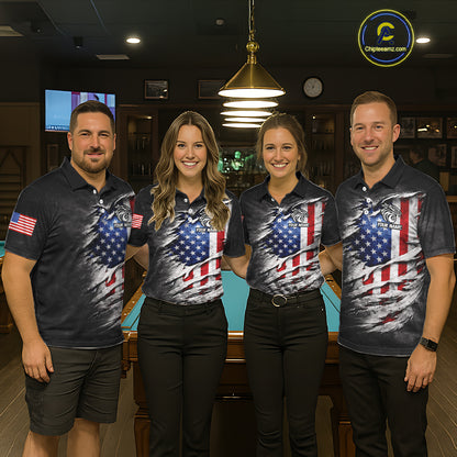 Eagle Grey Grunge American Flag Ball 8 Billiards Pool Shirt For Men Personalized Billiard Team Names NYN2697