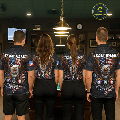 Eagle Grey Grunge American Flag Ball 8 Billiards Pool Shirt For Men Personalized Billiard Team Names NYN2697