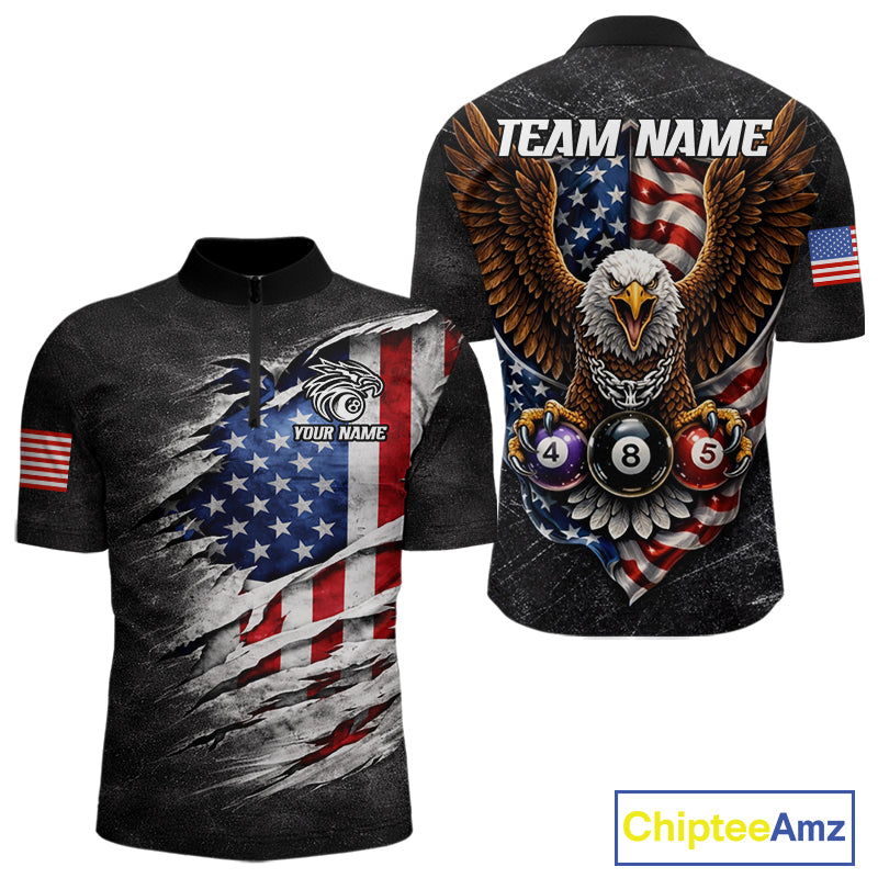 Eagle Grey Grunge American Flag Ball 8 Billiards Pool Shirt For Men Personalized Billiard Team Names NYN2697