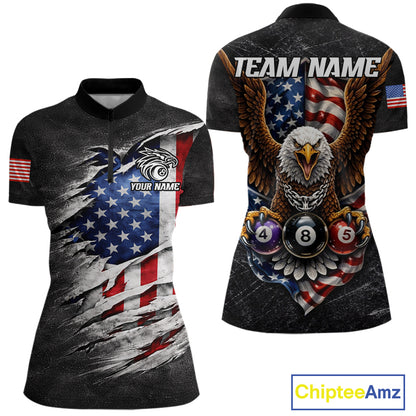 Eagle Grey Grunge American Flag Ball 8 Billiards Pool Shirt For Women Personalized Billiard Team Names NYN2697
