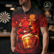Load image into Gallery viewer, Red|Funny Bull &amp; Beer Thunder Lightning Dart Polo Shirts For Men Custom Name For Darters NYN2698