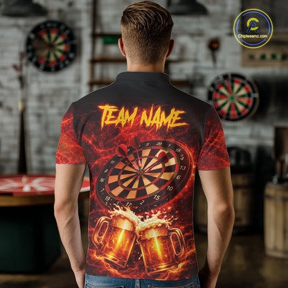 Red|Funny Bull & Beer Thunder Lightning Dart Polo Shirts For Men Custom Name For Darters NYN2698