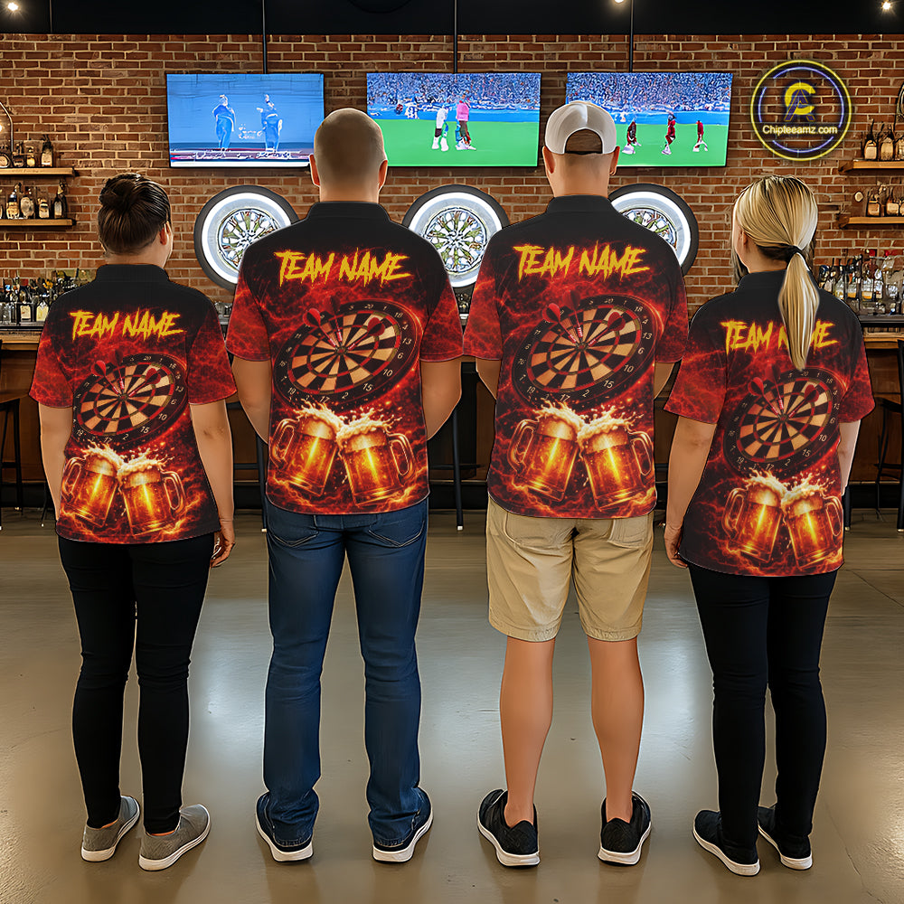 Red|Funny Bull & Beer Thunder Lightning Dart Polo Shirts For Women Custom Name For Darters NYN2698