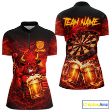 Load image into Gallery viewer, Red|Funny Bull &amp; Beer Thunder Lightning Dart 1/4-Zip Shirts For Women Custom Name For Darters NYN2698