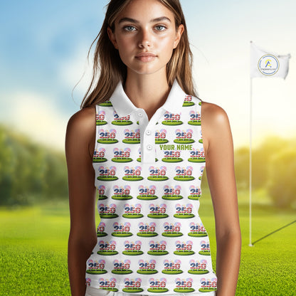 American Flag Grass Womens Golf Sleeveless Polo Shirt Patriotic USA Golf Shirts, Golf Gift NYN2853
