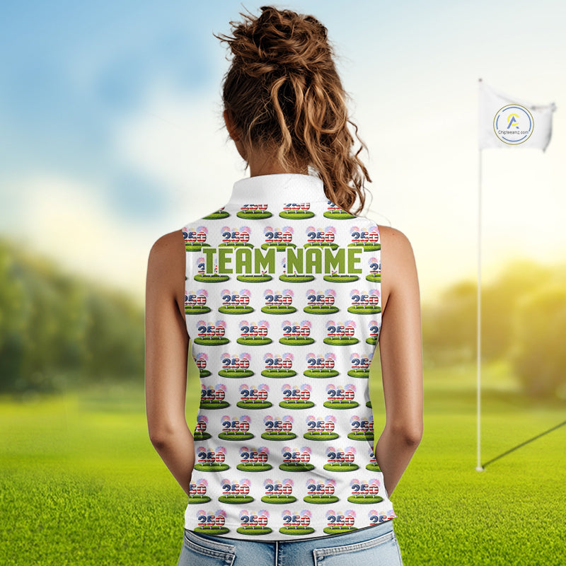 American Flag Grass Womens Golf Sleeveless Polo Shirt Patriotic USA Golf Shirts, Golf Gift NYN2853