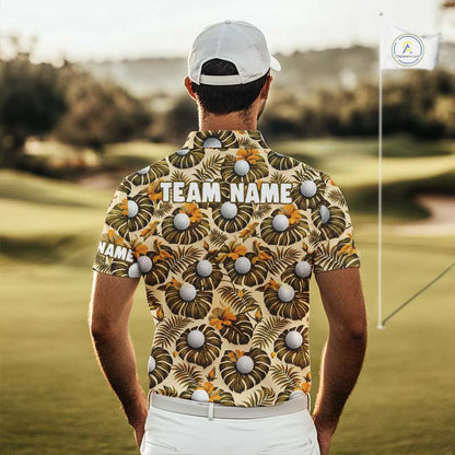 Personalized Tropical Yellow Monstera And Golfs Pattern Custom Golf Polo Shirt For Men Golf Team Clothes NYN2865