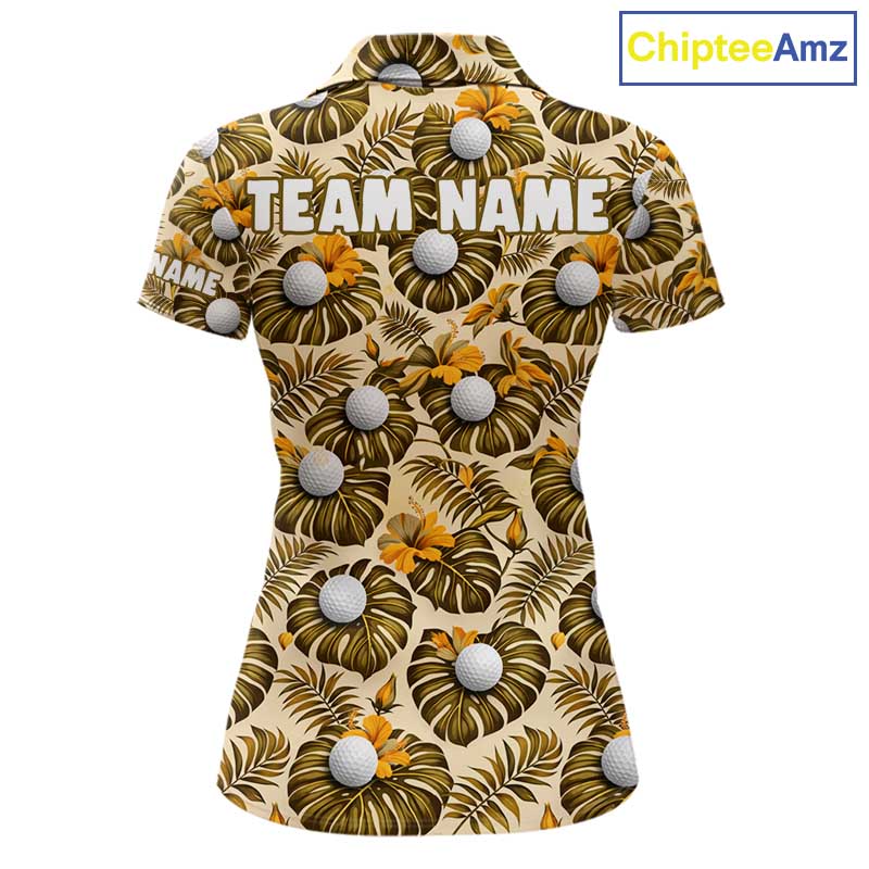 Personalized Tropical Yellow Monstera And Golfs Pattern Custom Golf Polo Shirt For Women Golf Team Clothes NYN2865