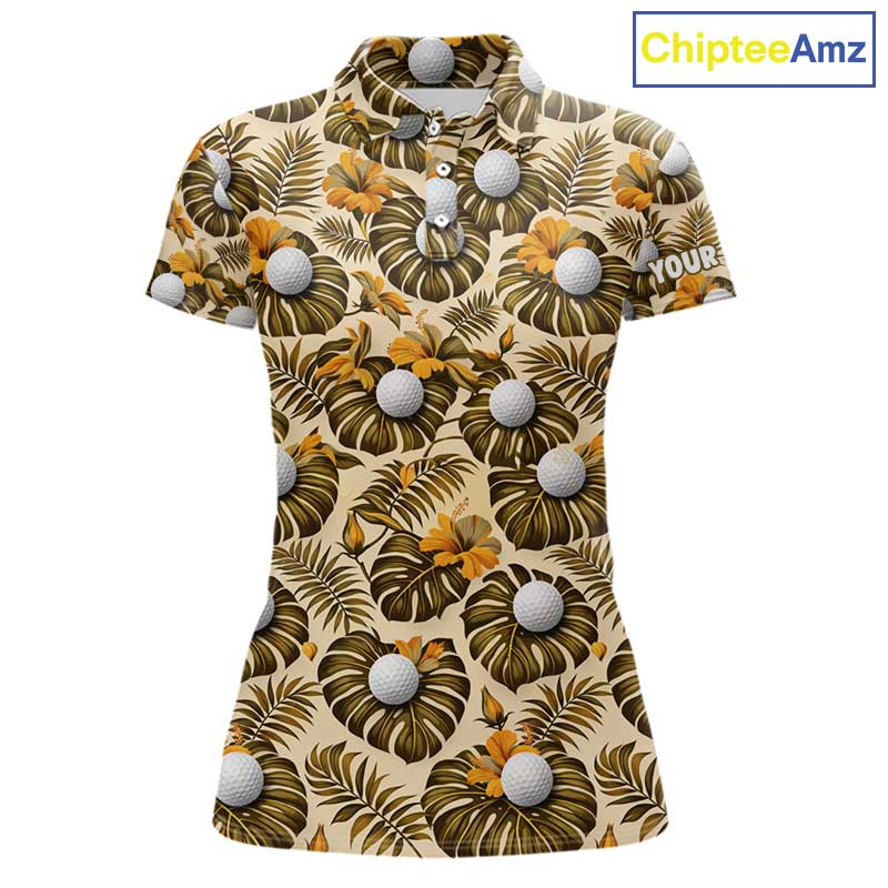 Personalized Tropical Yellow Monstera And Golfs Pattern Custom Golf Polo Shirt For Women Golf Team Clothes NYN2865