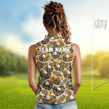 Personalized Tropical Yellow Monstera & Golfs Pattern Custom Golf Sleeveless Polo Shirt For Women Golf Clothes NYN2865
