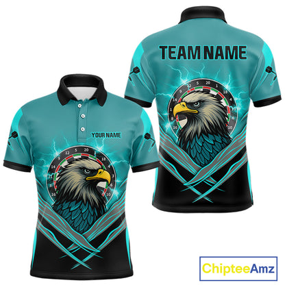 Men's Custom Darts Shirt Turquoise Eagle And Thunder Lightning Dartboards NYN0289