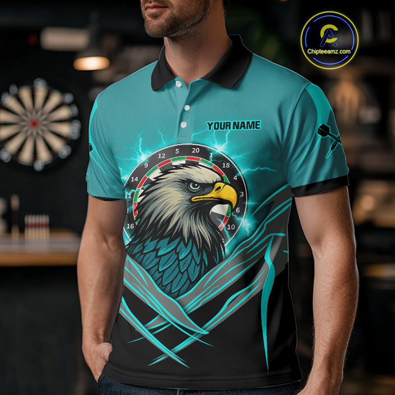 Men's Custom Darts Shirt Turquoise Eagle And Thunder Lightning Dartboards NYN0289