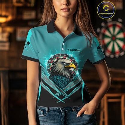 Women's Custom Darts Shirt Turquoise Eagle And Thunder Lightning Dartboards NYN0289