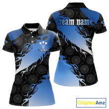 Load image into Gallery viewer, Custom Women&#39;s Darts Shirt With Cobalt Flames &amp; Black Dartboard Pattern, Darts Jersey NYN0291