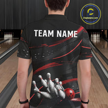 Load image into Gallery viewer, Black And Red Grunge Bowling Ball &amp; Pins Jersey For Men Personalized Team Bowling Shirts NYN3227