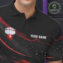 Load image into Gallery viewer, Black And Red Grunge Bowling Ball &amp; Pins Jersey For Men Personalized Team Bowling Shirts NYN3227