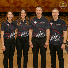 Load image into Gallery viewer, Black And Red Grunge Bowling Ball &amp; Pins Jersey For Men Personalized Team Bowling Shirts NYN3227