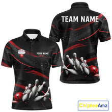 Load image into Gallery viewer, Black And Red Grunge Bowling Ball &amp; Pins Jersey For Men Personalized Team Bowling Shirts NYN3227