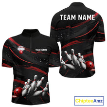Load image into Gallery viewer, Black And Red Grunge Bowling Ball &amp; Pins Jersey For Men Personalized Team Bowling Shirts NYN3227