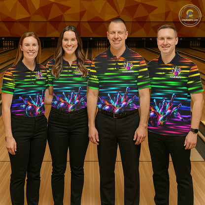 Colorful Splatter Paint Bowling Shirt For Women Custom Rainbow Strike Lightning Team Bowling Attire NYN3229